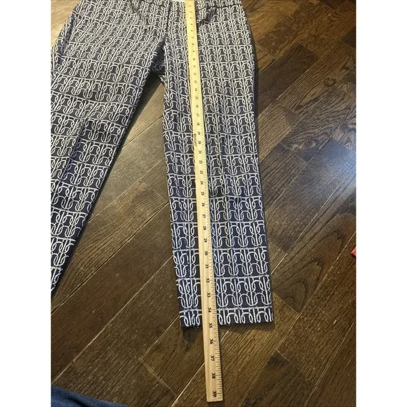 J. Crew Cafe Capri Nautical Rope Print Navy Blue/White Crop Ankle Pant Size 8 - Picture 3 of 6